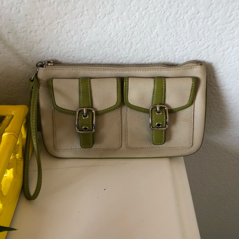 Vintage Coach leather trimmed wristlet